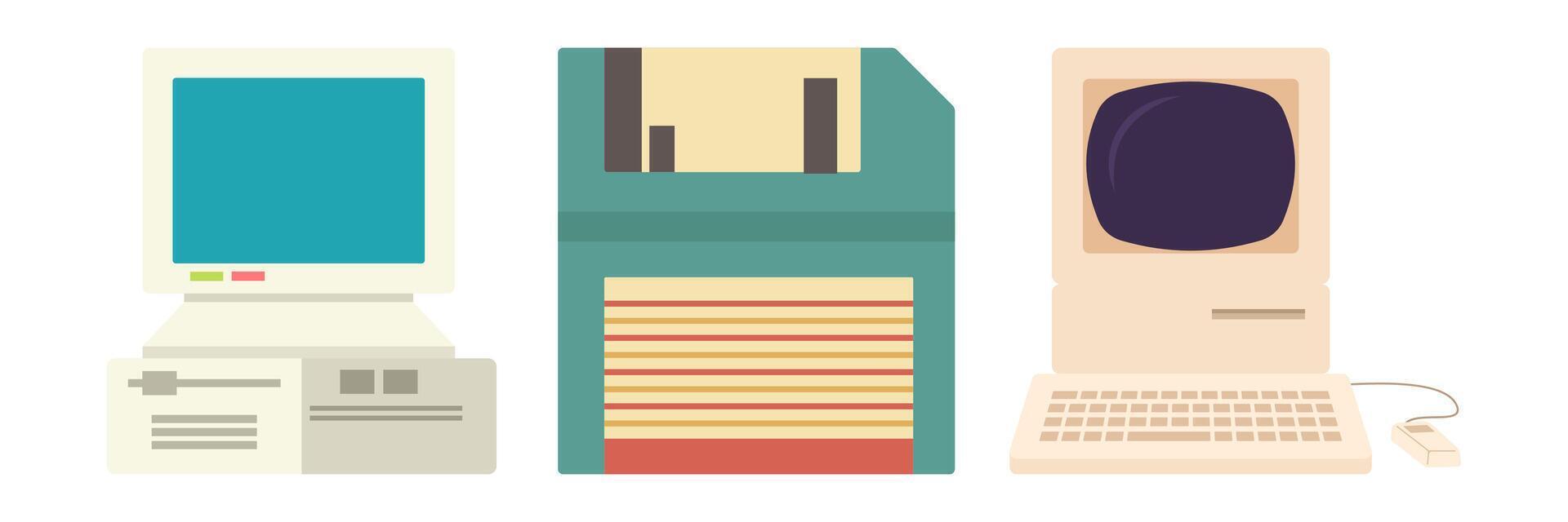 Classic vintage technology and media icons arranged in a minimalist style. Retro devices symbolizing the evolution of communication and entertainment. vector