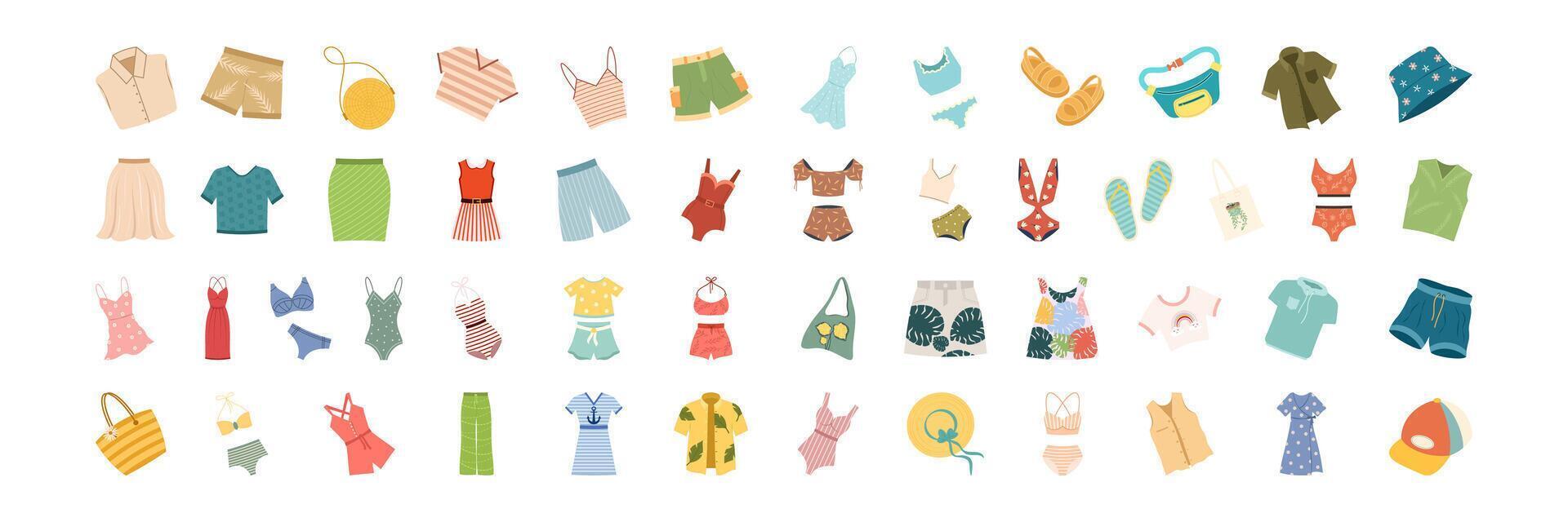 Summer clothing collection illustrations vector