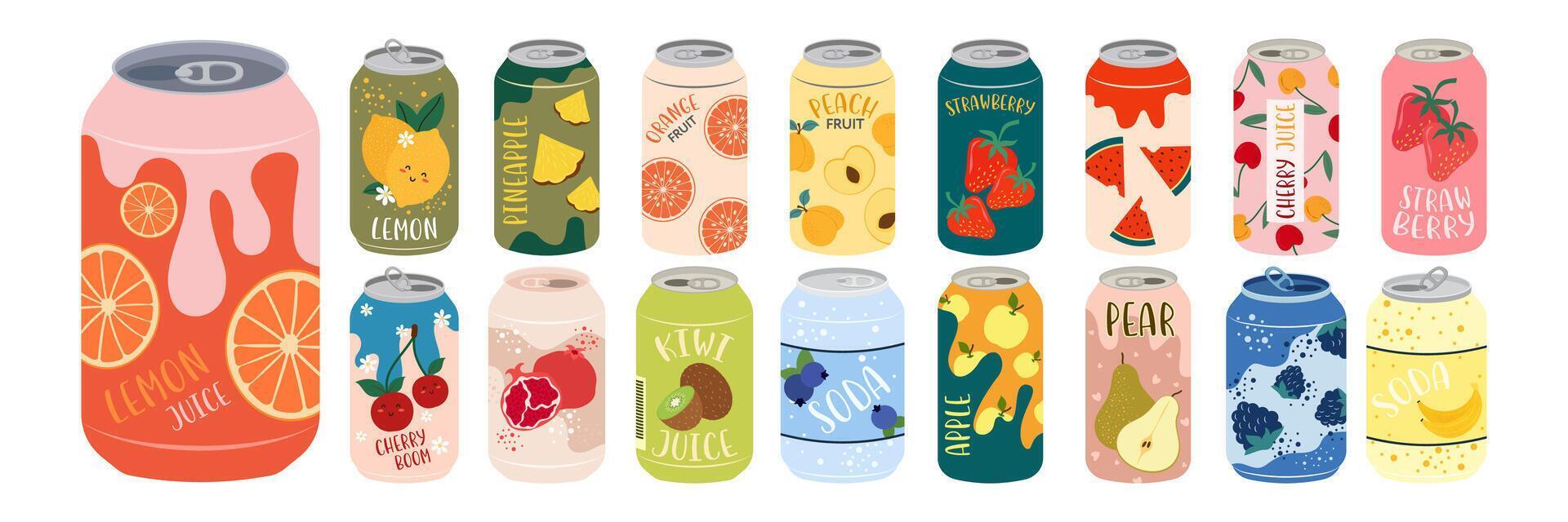 Various colorful juice cans vector