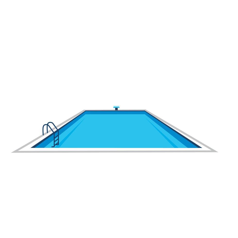 illustration of a clean swimming pool with blue water, metal ladder, and flat white background. Simple summer recreation concept in minimal style vector