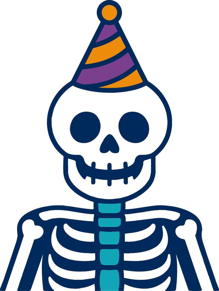 Cute skeleton character wearing a striped party hat for Halloween vector