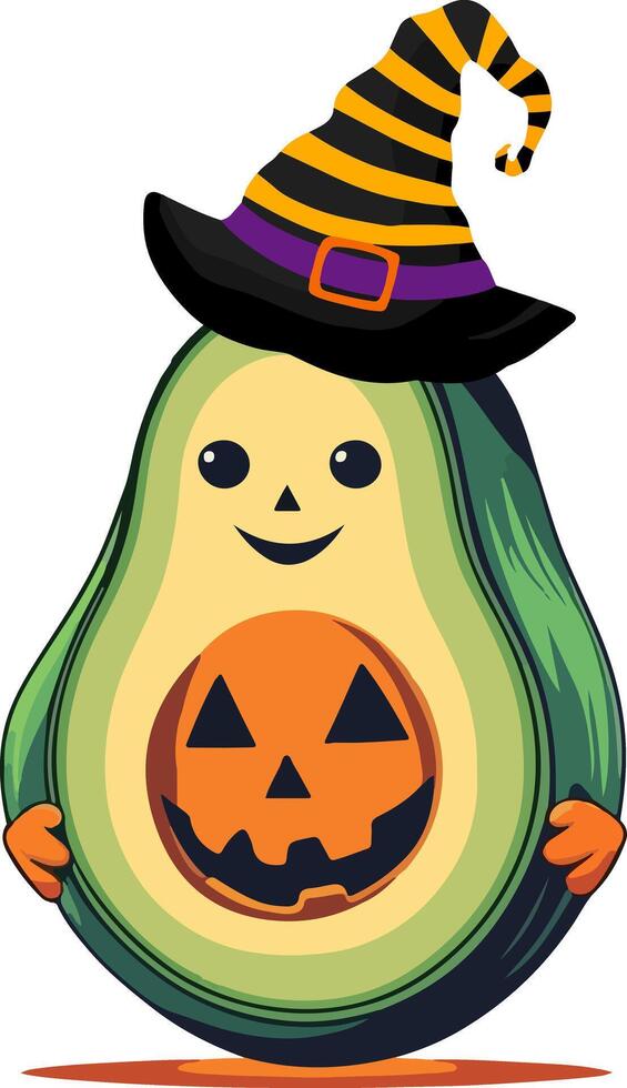 Cute avocado character wearing a witch hat ready for Halloween vector