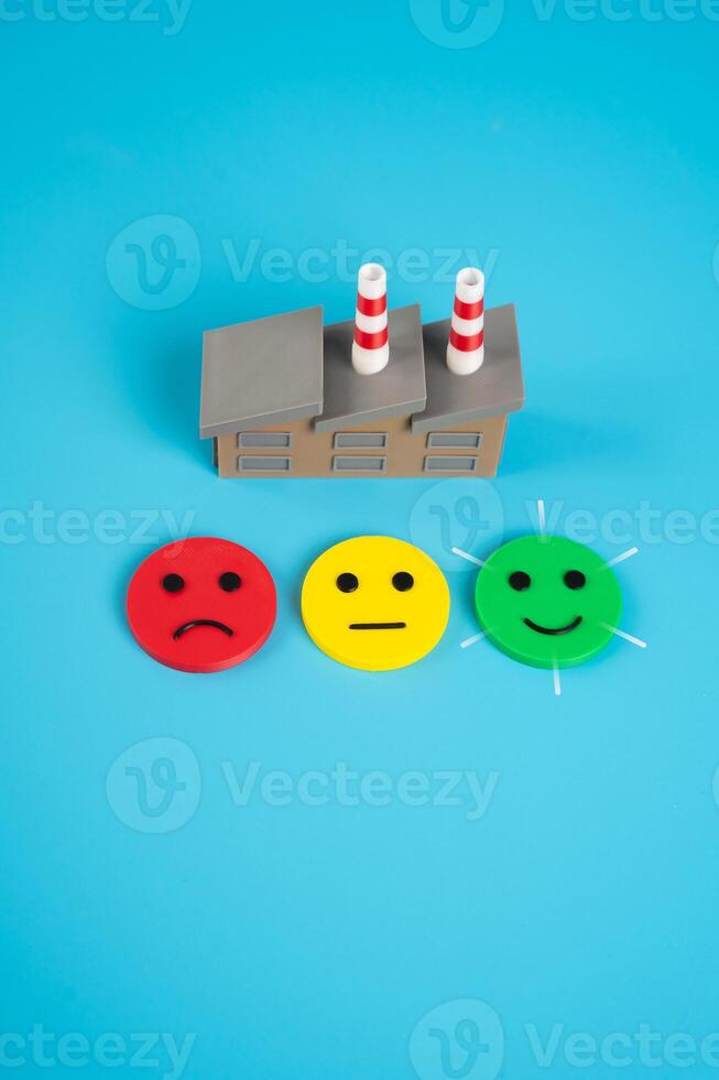 Factory building and satisfaction ratings. Good business performance and investment climate. Efficient management, corporate transparency, and sustainable production. Business stability photo