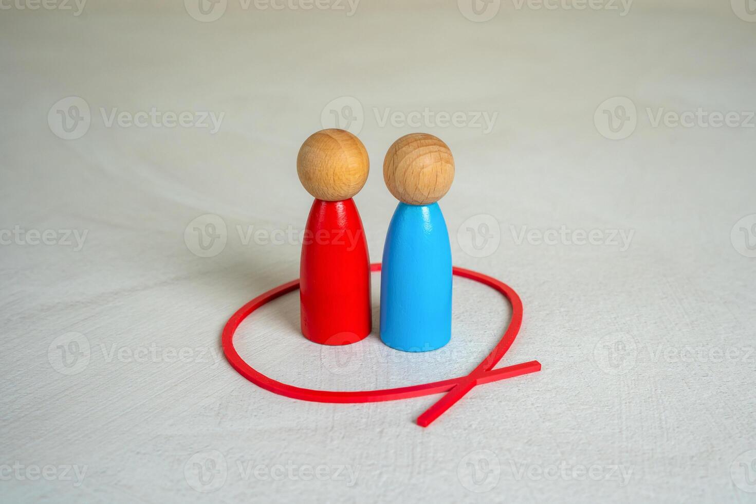 Two opponents are outlined with a red line. Find a solution through cooperation. The last one takes all. Power struggles, competition outcomes, or the stakes in diplomatic or corporate face-offs. photo