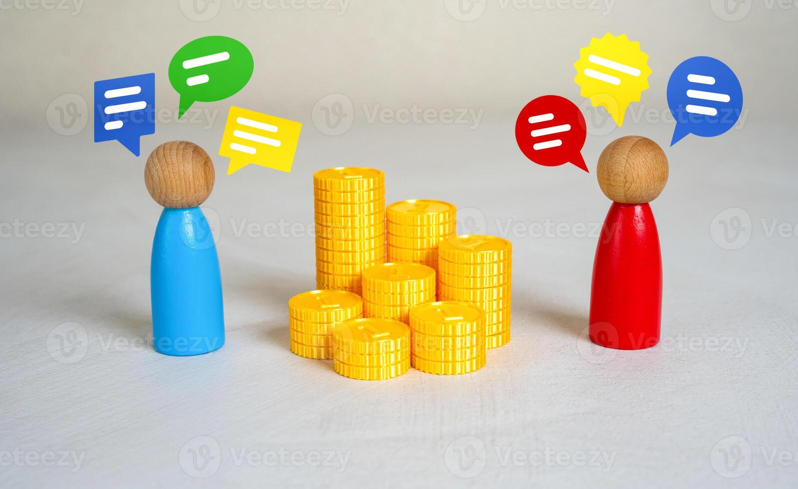 Discussion between two partners about dividing money. Joint ventures, investment planning, and stakeholder negotiations. photo