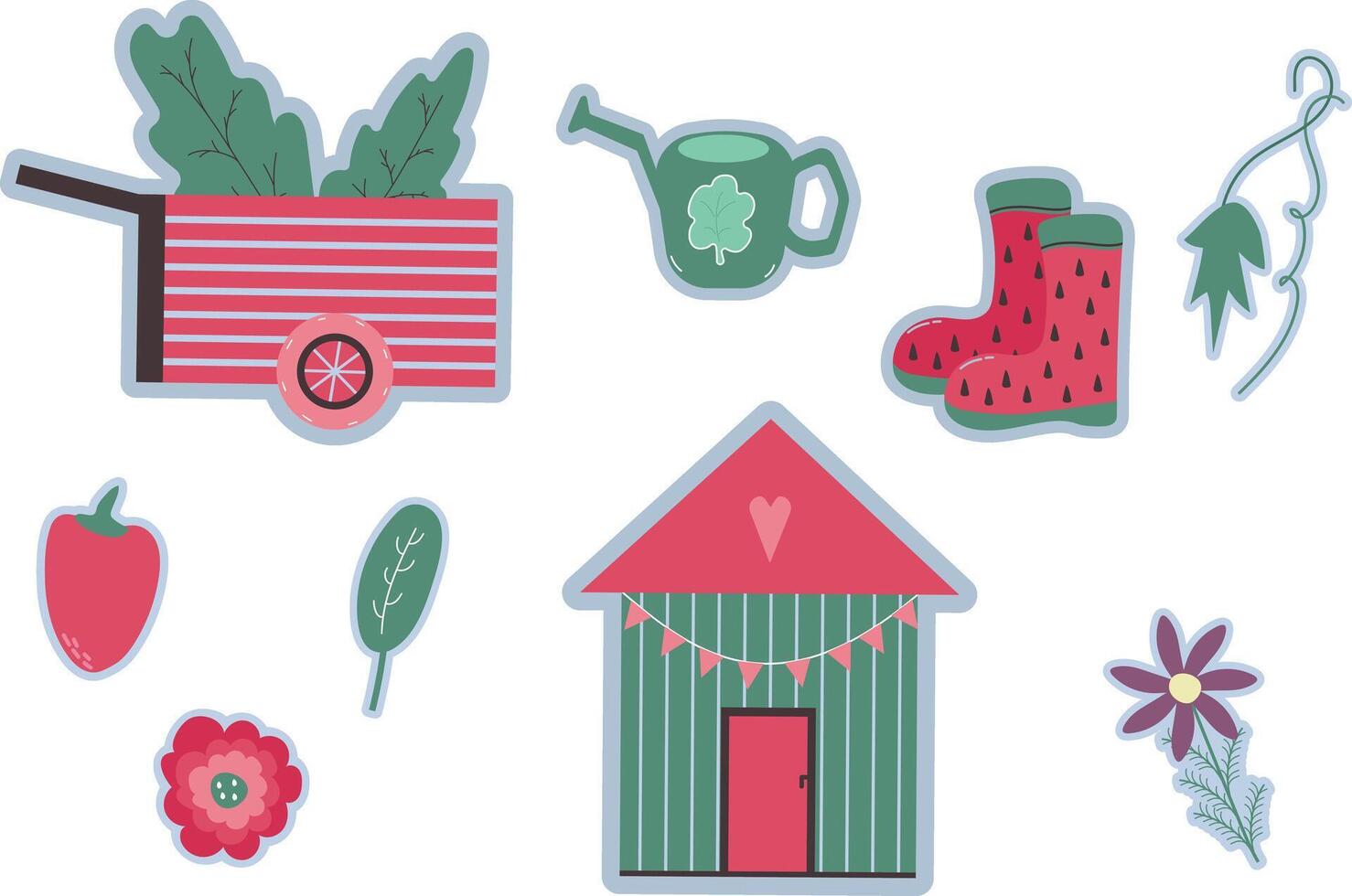 colorful gardening icons and illustrations vector