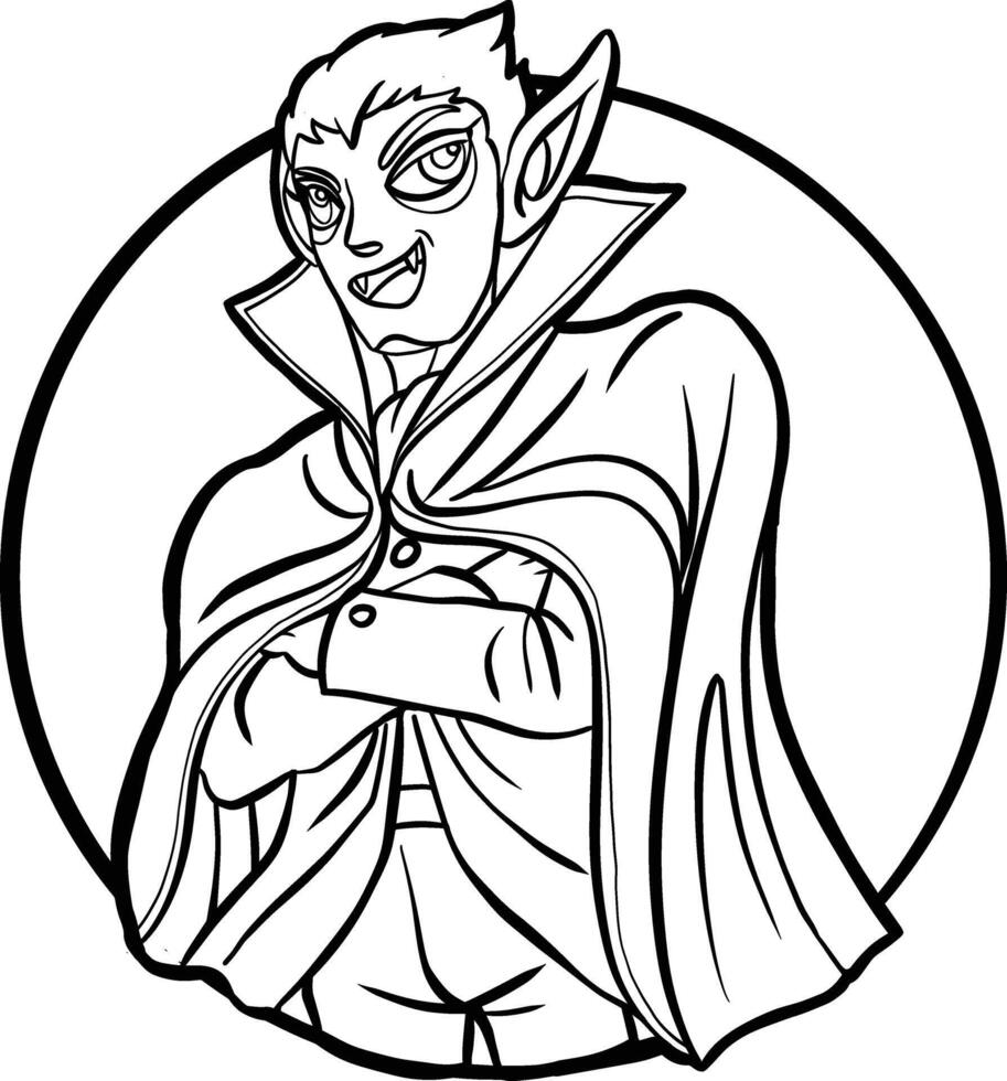 Cute Cartoon Dracula Vampire in spooky Halloween outline vector