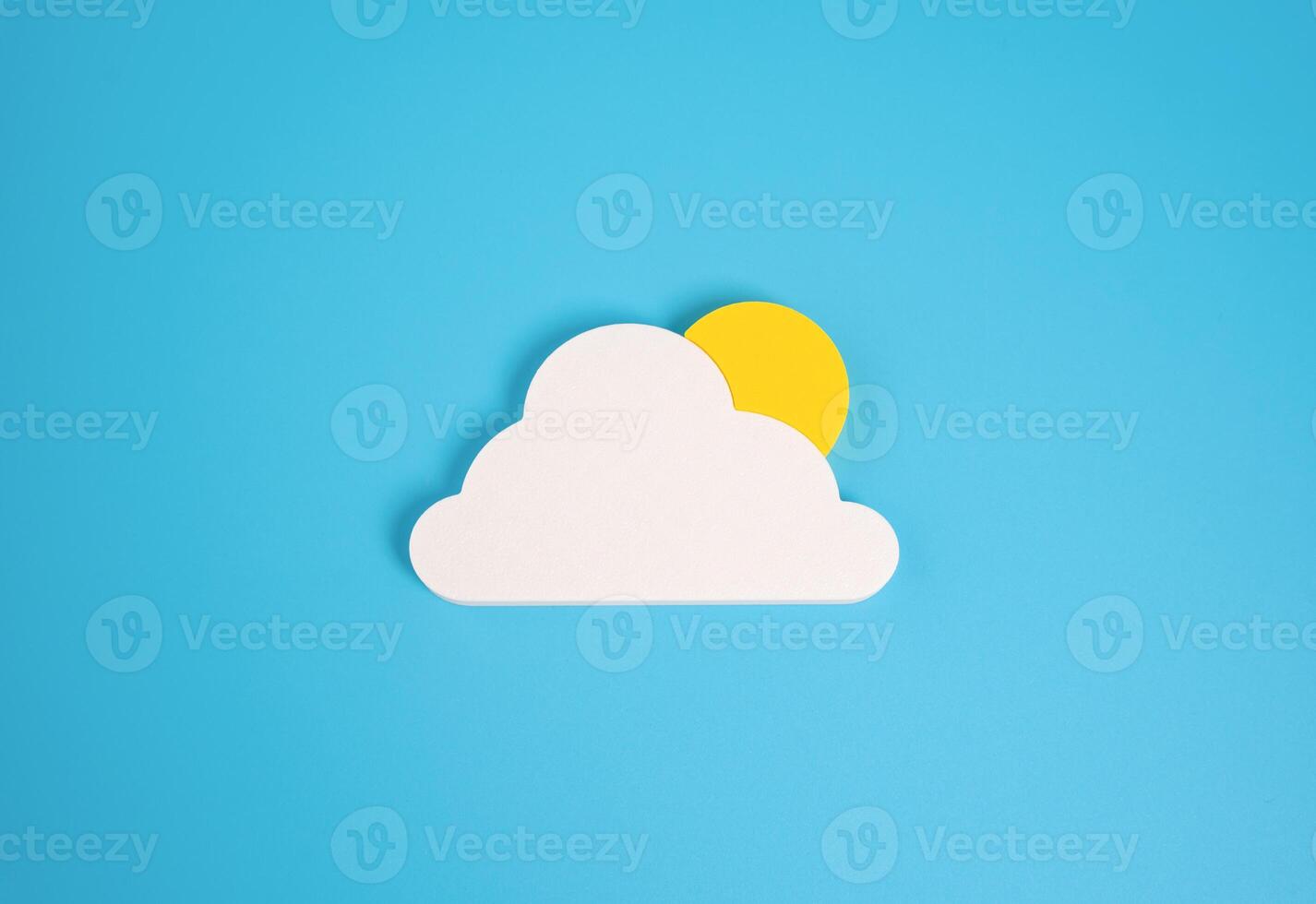 Sun behind the cloud, minimalistic concept. Weather, partly cloudy. Changing weather, partly sunny forecasts, or metaphorical uncertainty. Mood swings, unpredictable outcomes photo