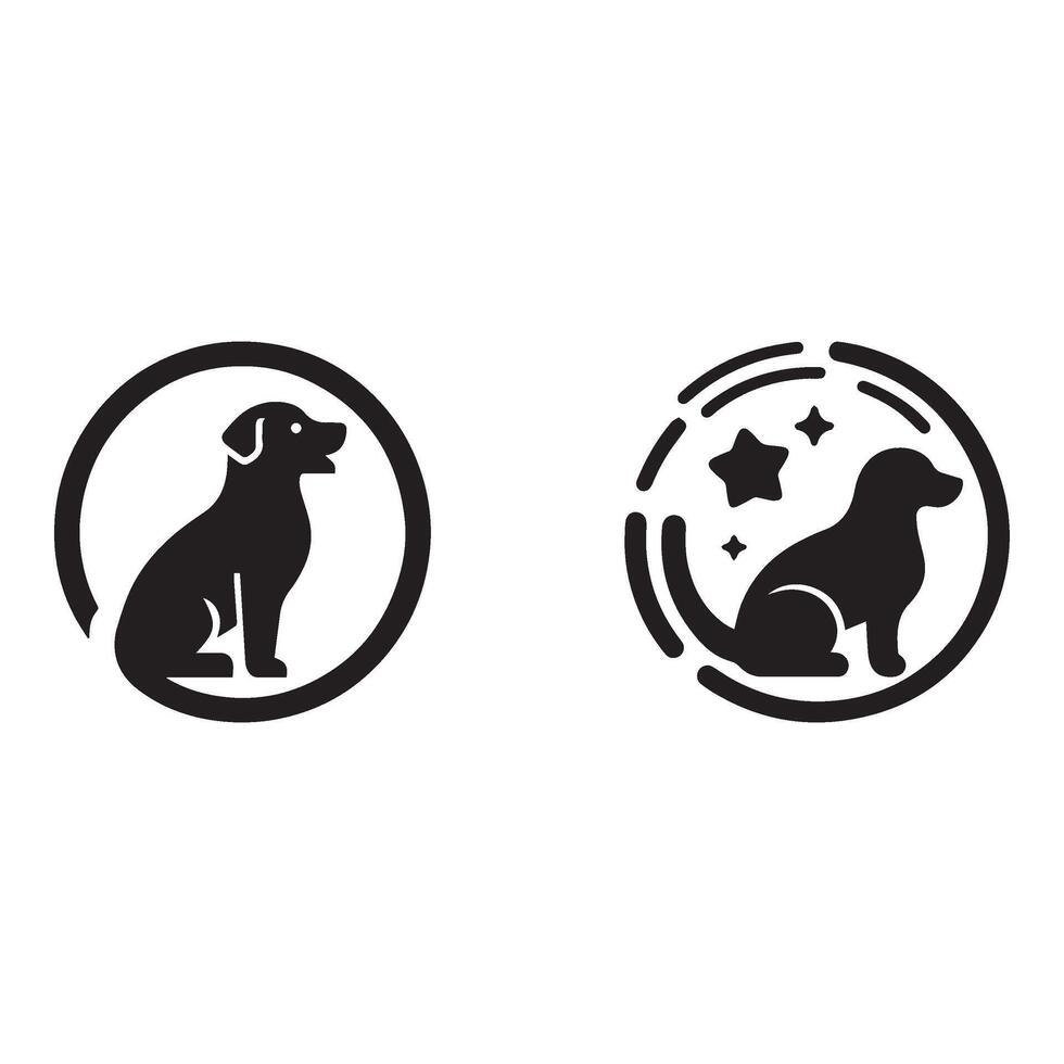 Two Dog Icons in Circular Frames with a Clean and Modern Silhouette Design silhouette The image features two dog icons vector