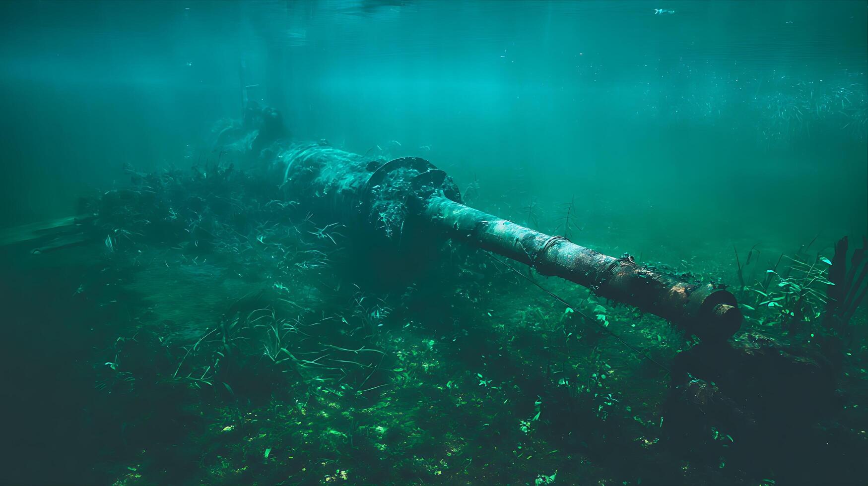 Sunken Machinery in a Pristine Underwater Landscape. A captivating image of an old metal structure submerged in a vibrant aquatic environment. photo