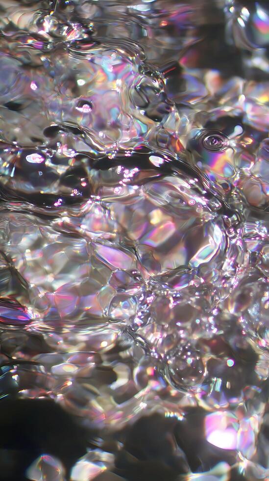 Abstract iridescent liquid background, shimmering texture with light reflections. photo