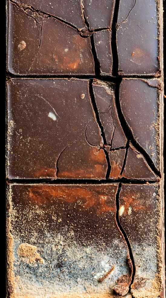 Close Up of Cracked Dark Chocolate Bar, Detailed Texture. photo