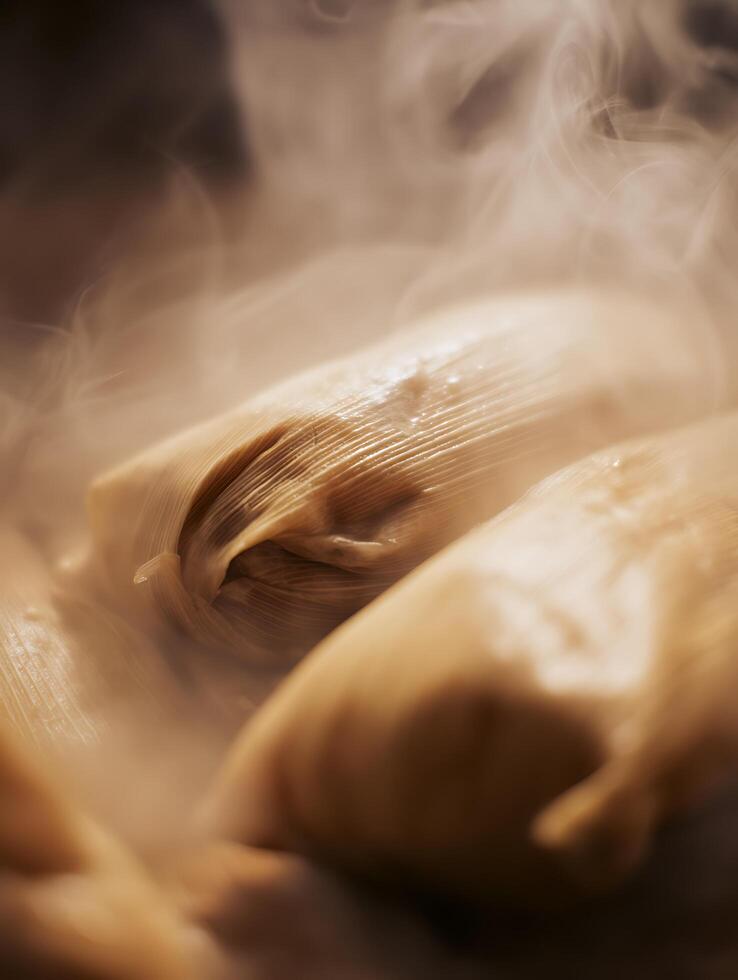 Steaming Tamales A Close Up of Traditional Mexican Food. photo