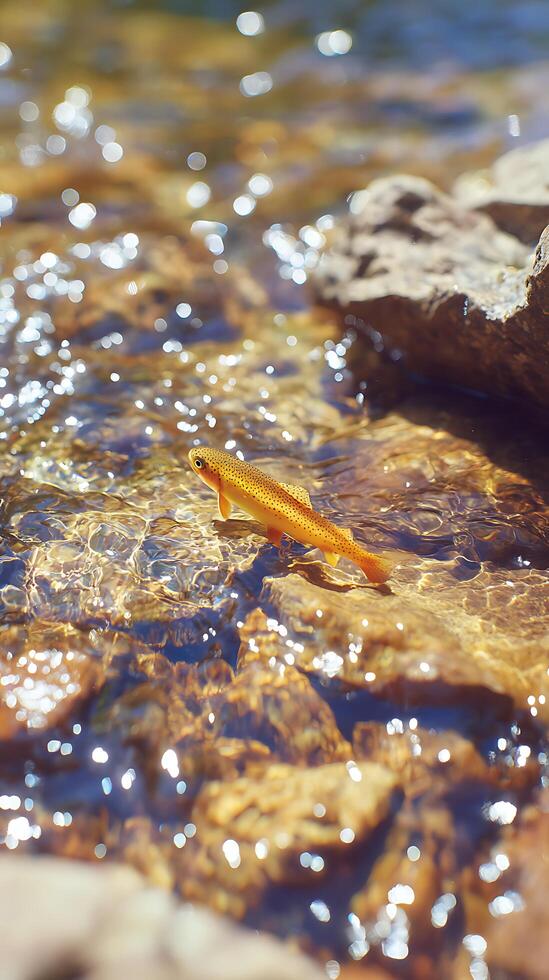 A Golden Trout in a Sparkling Stream Close Up of a Fish in its Natural Habitat. photo