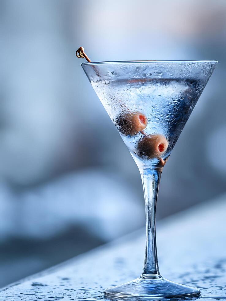 Close up of a Martini Cocktail with Olives. A refreshing image perfect for bars, restaurants, and websites. photo