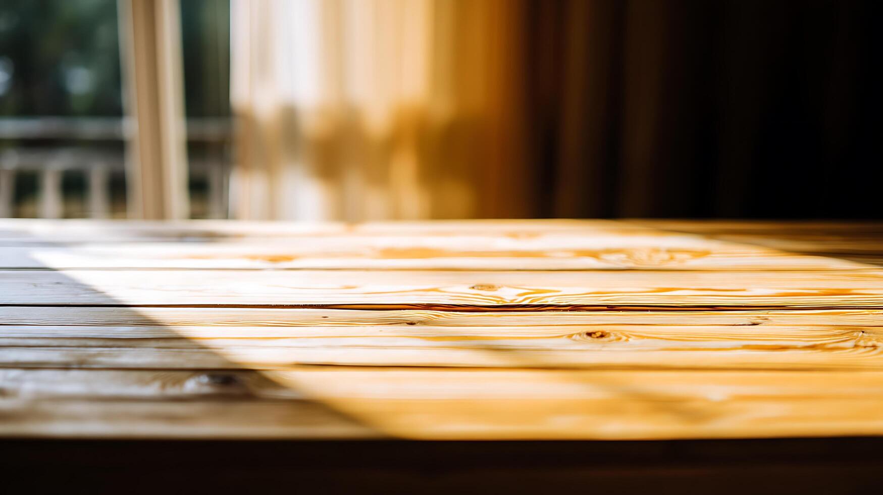 Sunlit Wooden Tabletop Background Warm, Natural Texture for Product Displays. photo
