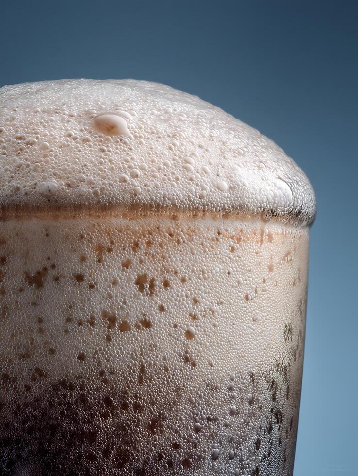 Close up of Sparkling Cola with Abundant Foam. A Detailed Image of Carbonated Drink. photo