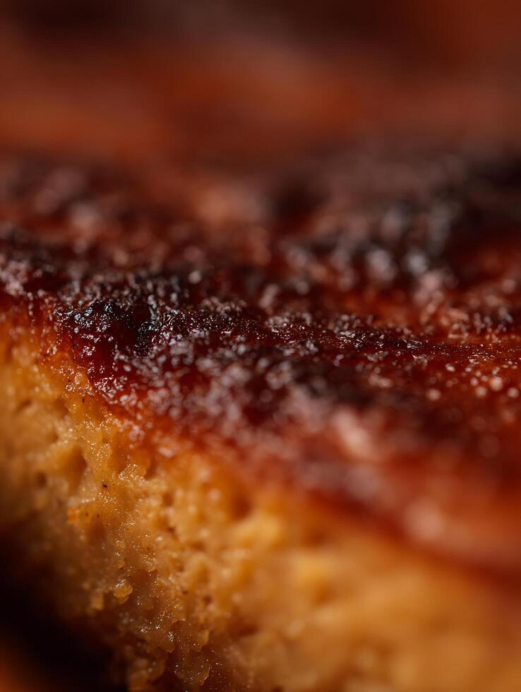 Close Up of a Delicious Baked Caramel Cake with Crumbly Texture. photo