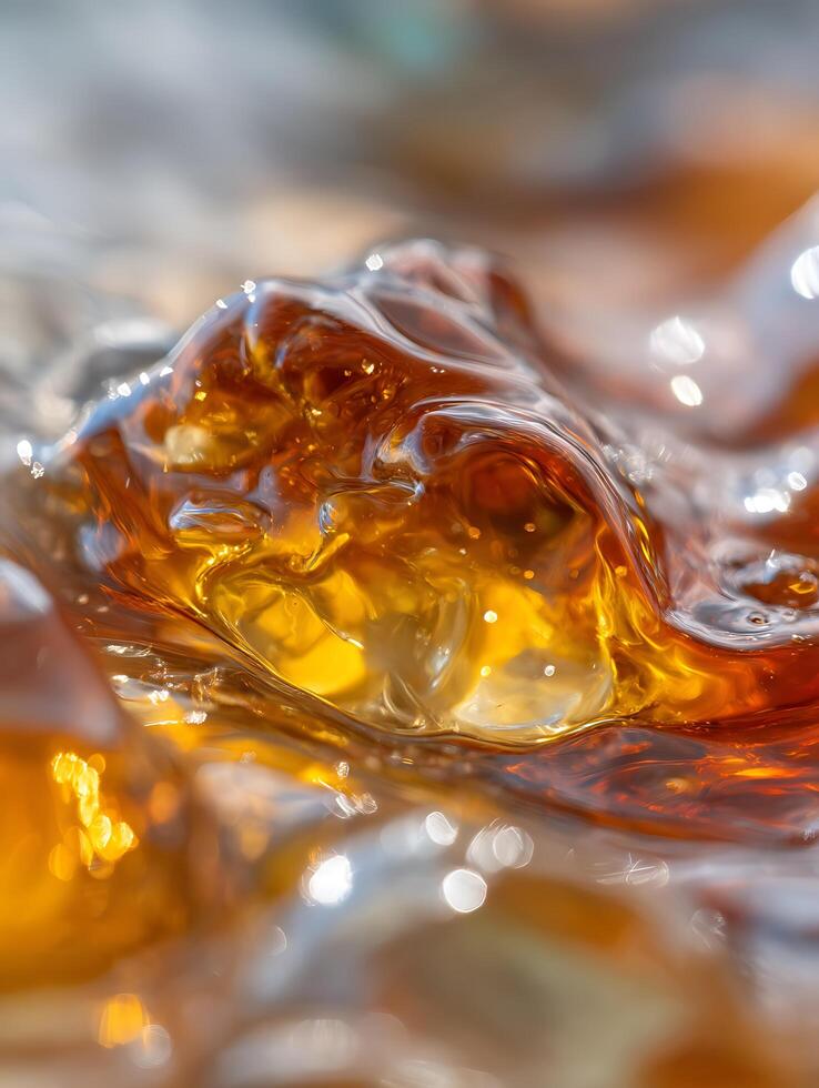 Amber Liquid Abstract Close Up of Flowing, Shimmering Texture. photo