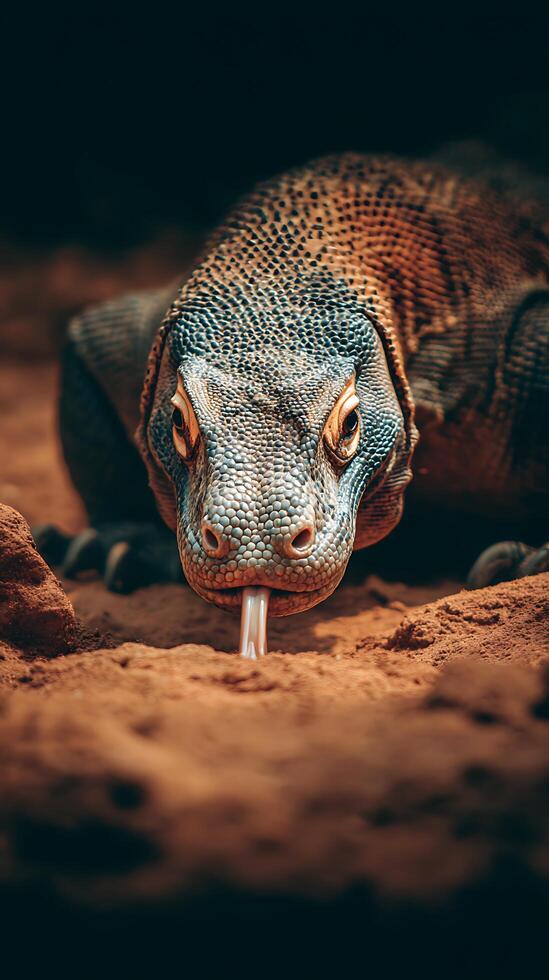 Komodo Dragon Close Up Powerful Reptile in its Natural Habitat. photo
