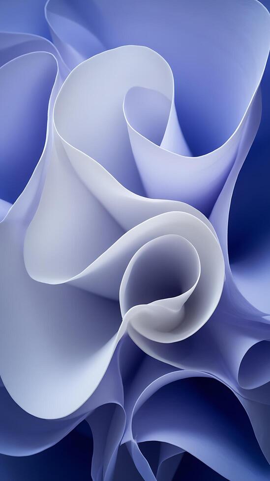Abstract Swirling Paper Forms in Shades of Purple and White. A close up image showcasing the interplay of light and shadow on sculpted paper. photo