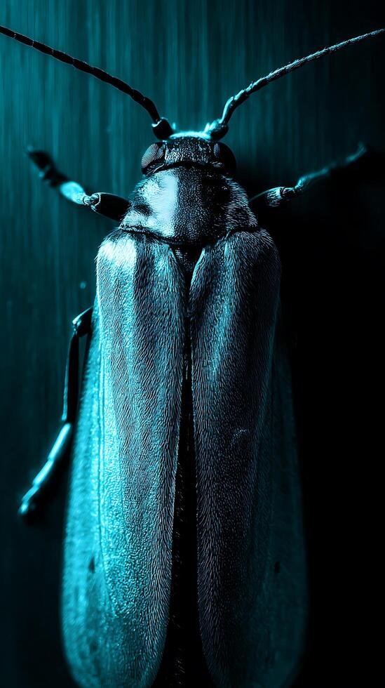 Close Up of a Teal Colored Insect, Detailed Texture and Structure. photo