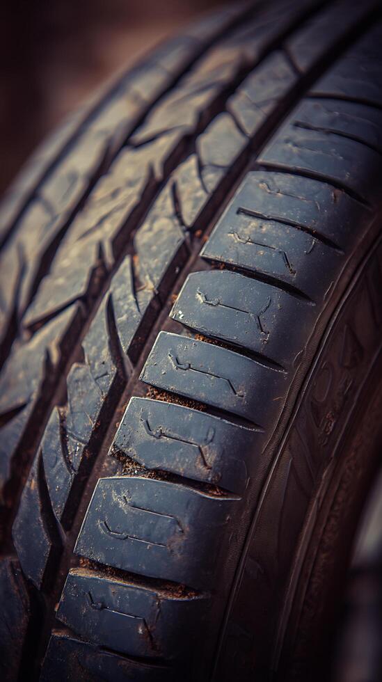 Close up of a Worn Tire Tread, Showing Texture and Detail. photo