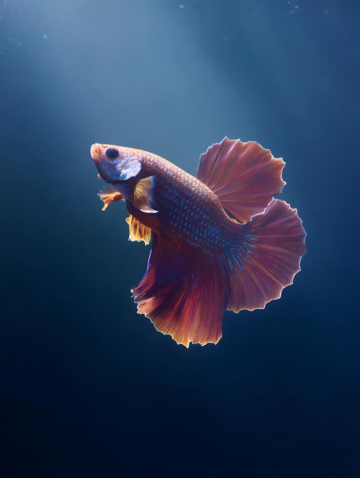 Elegant Siamese Fighting Fish A Stunning Close Up of a Red and Orange Betta. photo