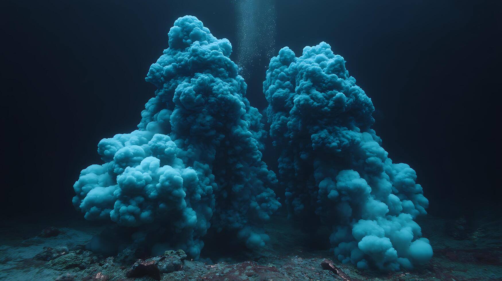 Deep Ocean Hydrothermal Vent Ethereal Blue Plume Formation. photo