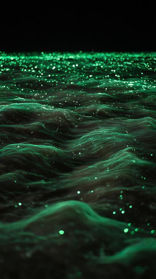 Abstract Green Energy Glowing Waves of Light and Particles. photo
