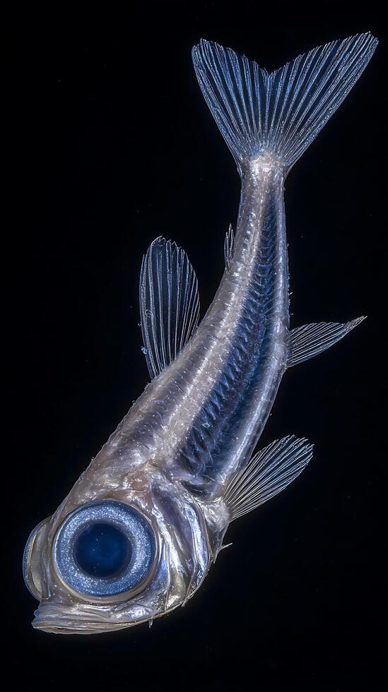 Close Up of a Transparent Deep Sea Fish with Large Eye. A Detailed Study of a Unique Marine Creature. photo