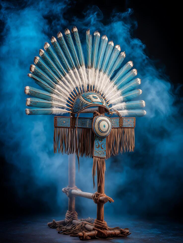 Native American Headdress A Stunning Display of Craftsmanship and Culture. photo
