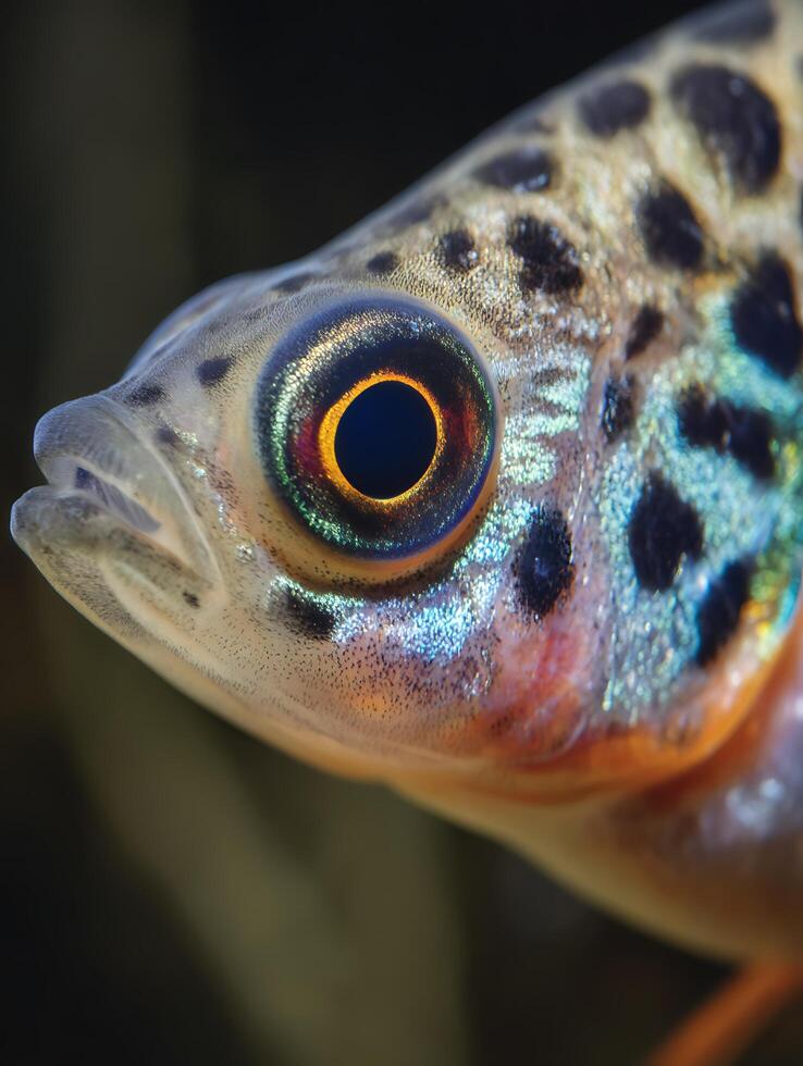 Close Up of a Freshwater Fish Eye, Detailed Texture and Color. photo