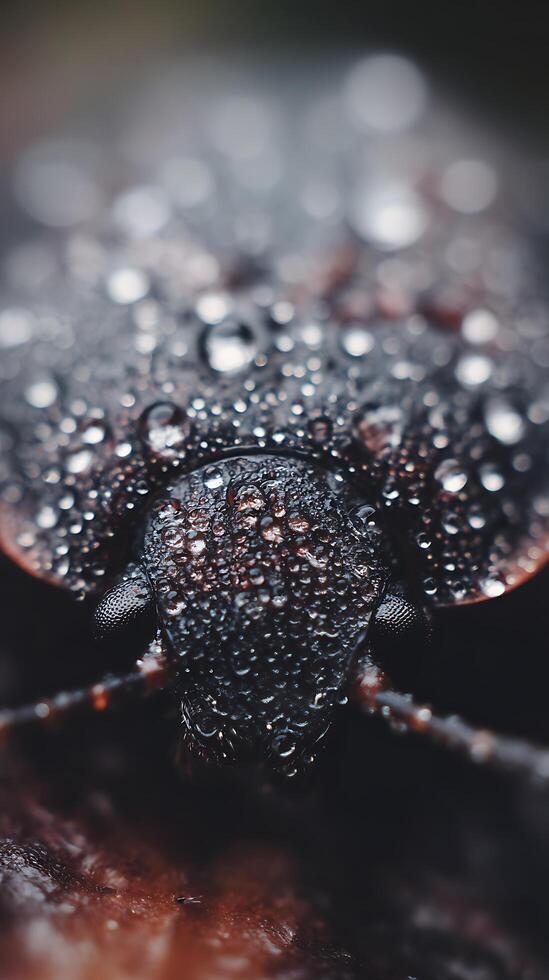 Close Up of a Dew Covered Insect, Macro Photography. photo