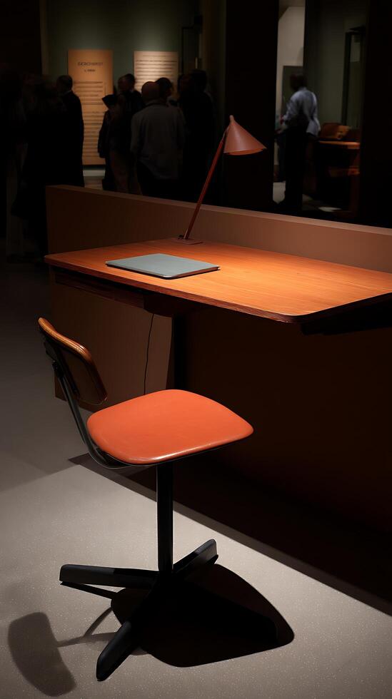 Minimalist Desk Setup in Museum Setting A Study in Modern Design. photo