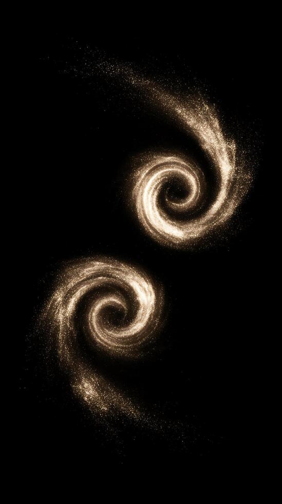 Abstract Golden Swirls on Black Background Sparkling Glitter Design. photo
