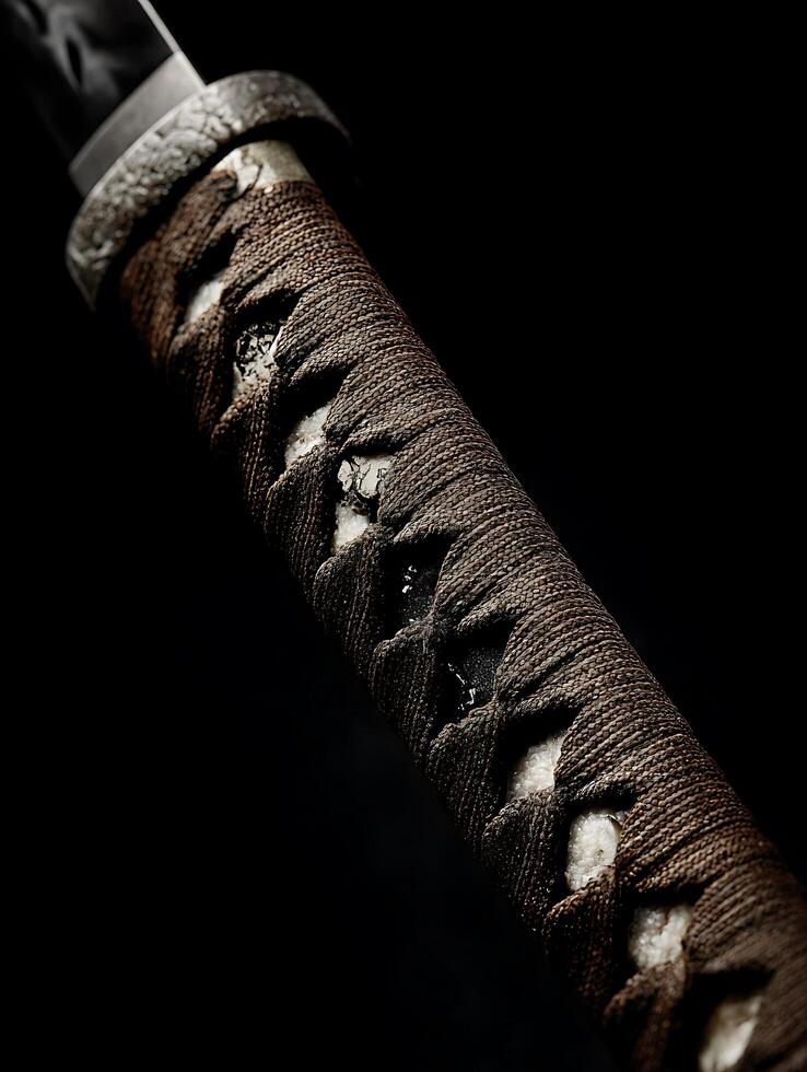 Close up of a Samurai Sword Scabbard Ancient Japanese Weaponry Detail. photo