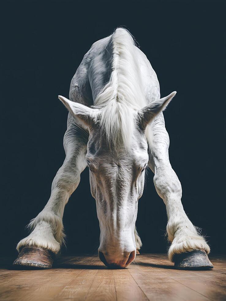 Majestic White Horse Close Up Powerful Posture and Elegant Details. photo