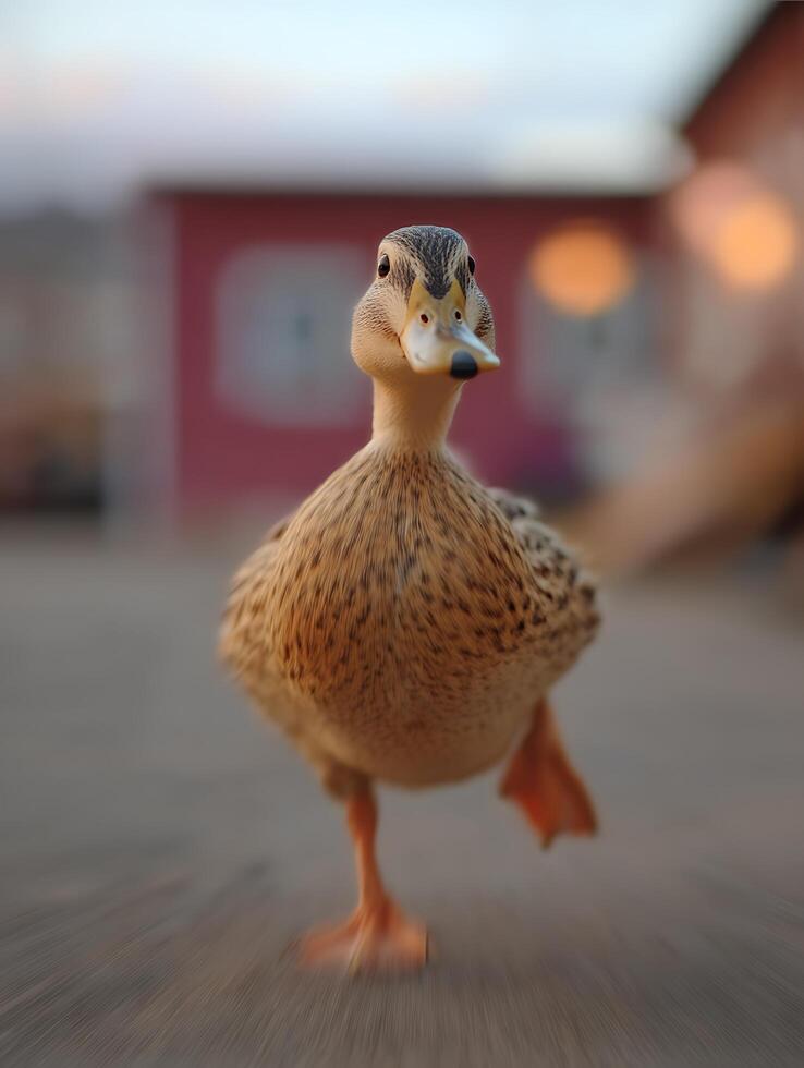 Close Up of a Female Mallard Duck Approaching the Camera. photo