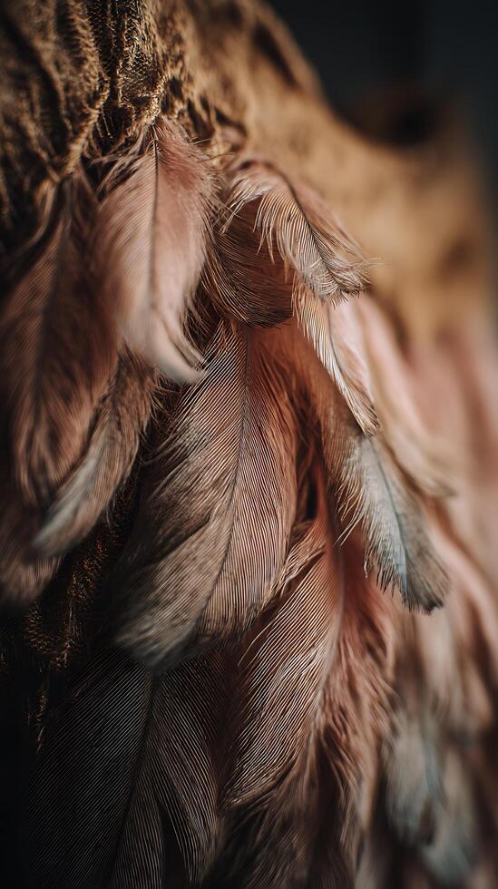 Close Up of Brown Bird Feathers, Detailed Texture and Pattern. photo
