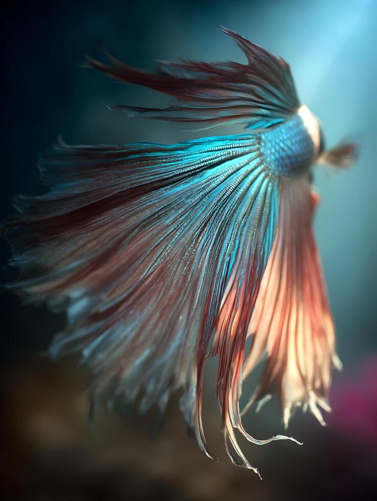 Stunning Close Up of a Siamese Fighting Fish's Flowing Fins. photo