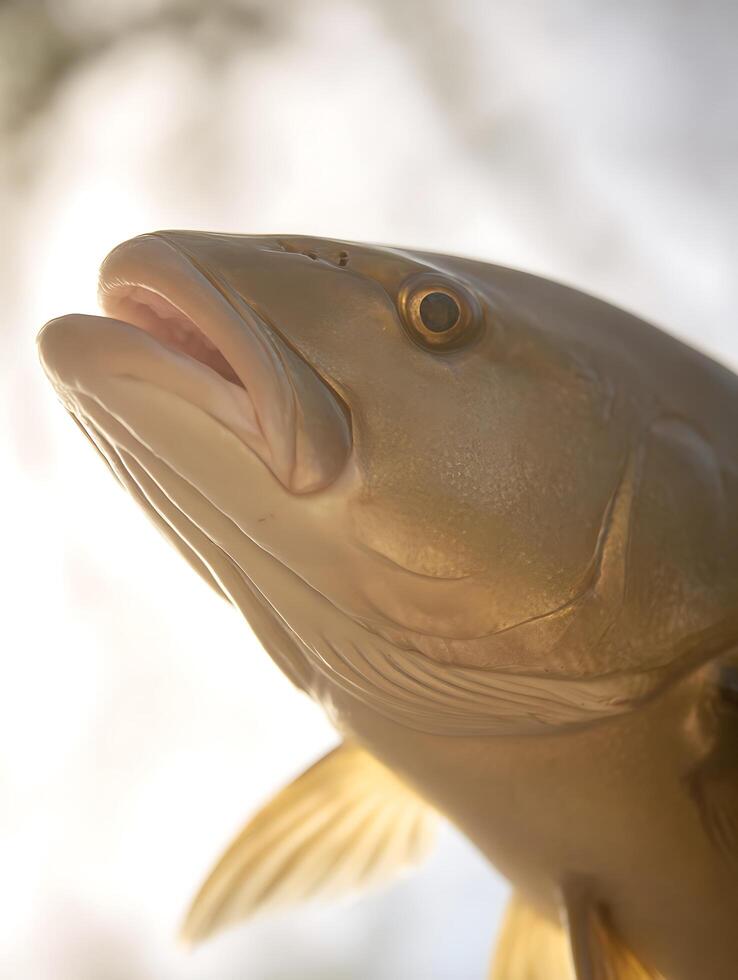 Close Up of a Fish's Head, Detailed Texture and Light. photo