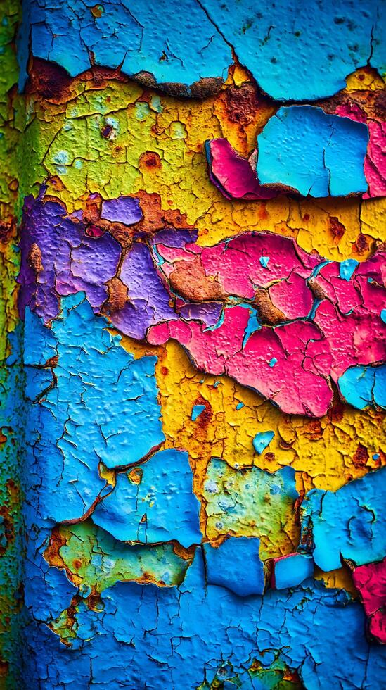 Abstract Colorful Cracked Paint Texture Close Up of a Rusted Surface. photo