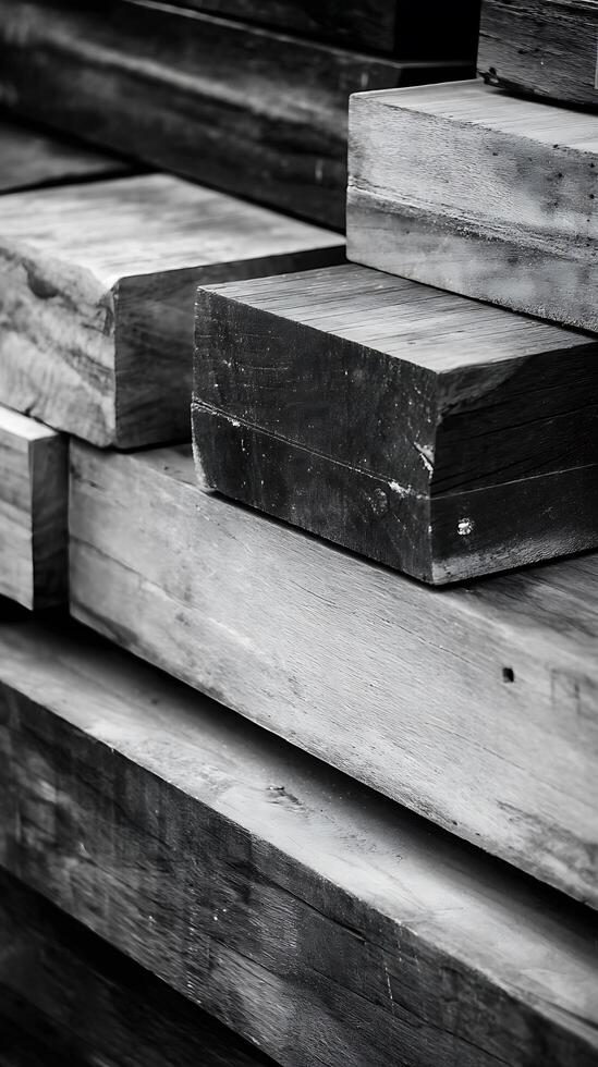 Stacked Timber A Close Up of Rough Hewn Lumber. photo