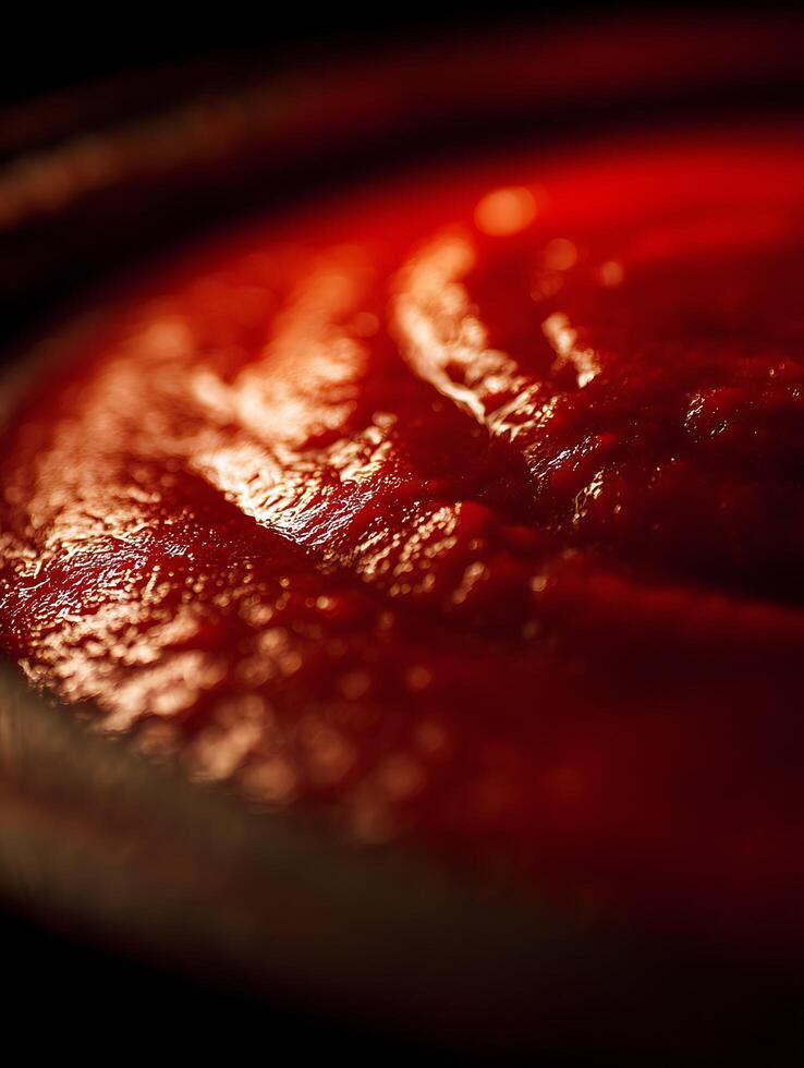 Close Up of Red Sauce Texture, Rich and Vibrant Culinary Image. photo