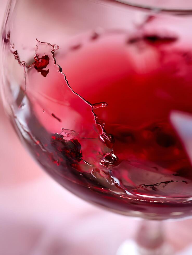 Close up of Red Wine Splashing in a Glass. A detailed image capturing the movement and texture of red wine. photo