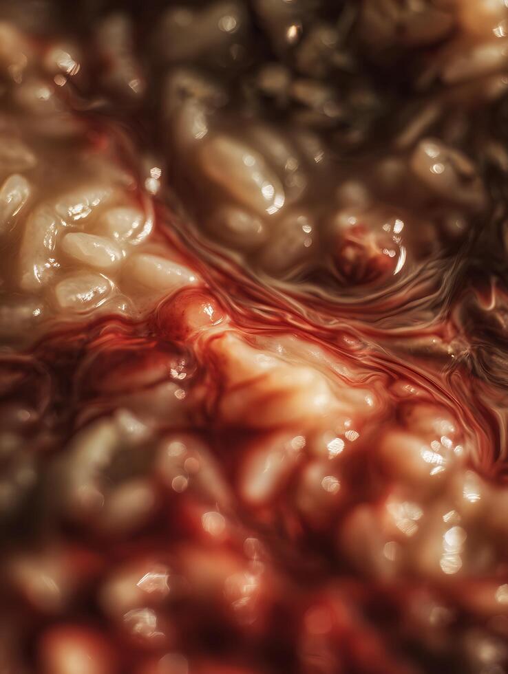 Abstract Close Up of Swirling Red and Beige Hues, Reminiscent of Fluid Art. photo