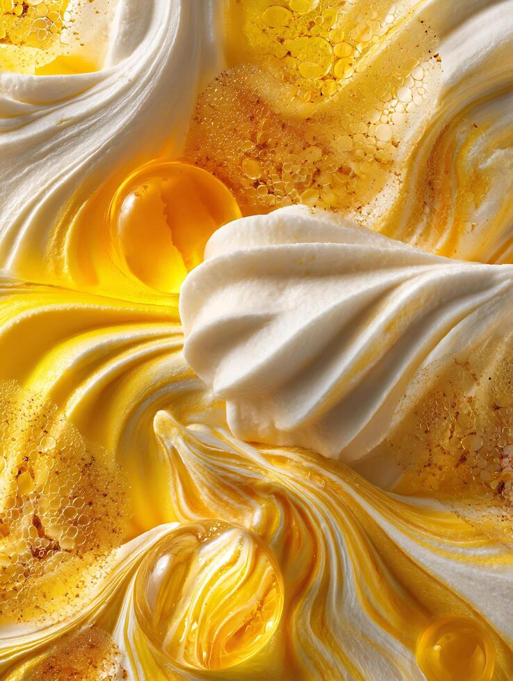 Abstract Swirls of Cream and Honey A Close Up Study of Texture and Color. photo
