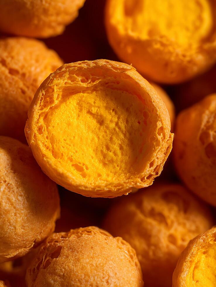 Close Up of Golden, Creamy Profiteroles A Delicious Pastry Treat. photo