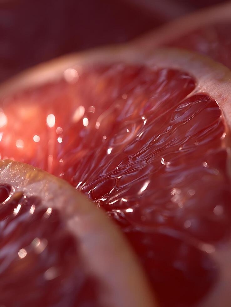 Close up of Red Grapefruit Segments, Juicy and Refreshing Citrus Texture. photo